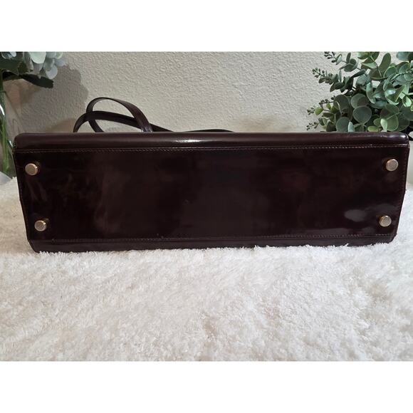 Salvatore Faragamo Shoulder Bag Brown Enamel Leather Tote - Picture 14 of 16